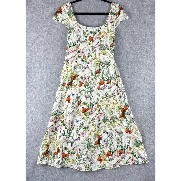 Avec Les Filles Dresses & Skirts - Avec Les Filles Botanical Dress Womens 6 Butterfly Floral Linen Blend Fit Flare